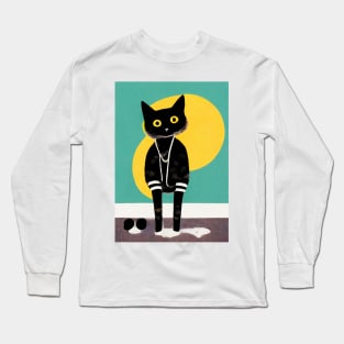 Street Kitten Retro Poster Vintage Art Cat Wall Turquoise Illustration Illustration Long Sleeve T-Shirt